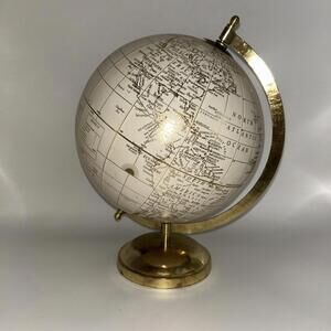 Light Pink and Gold Decorative Desktop Globe 12” Tall Spinning Metal Base